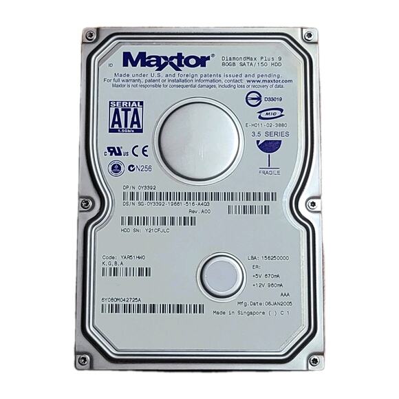 Maxtor DiamondMax Plus 9 80GB SATA 150HDD 3.5 Series Hard Drive - Picture 1 of 5